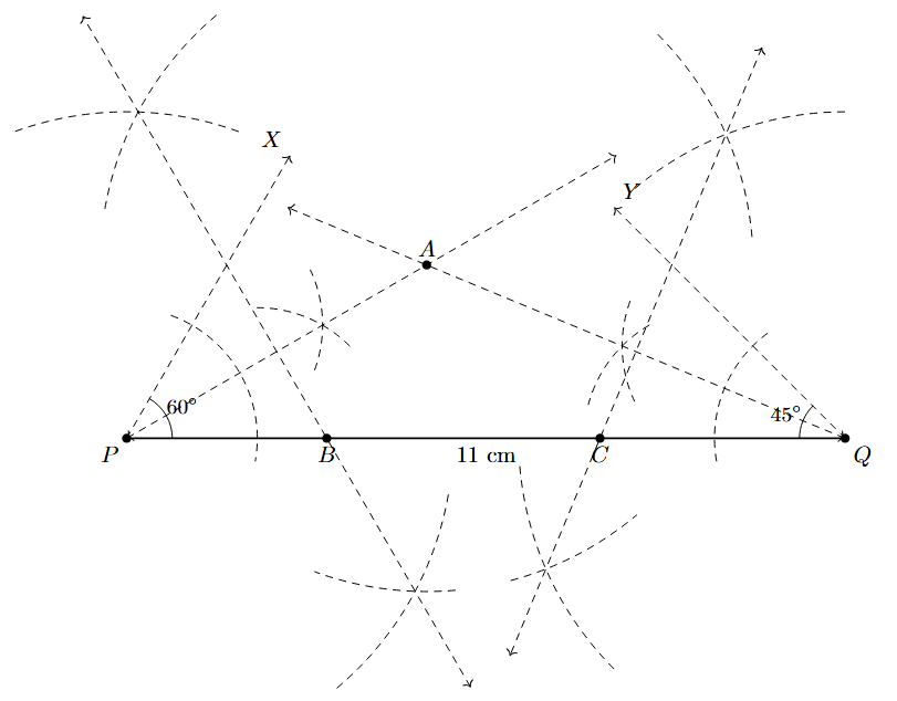 Step 6 Step 6: The perpendicular bisector of AQ is drawn, intersecting PQ at C.